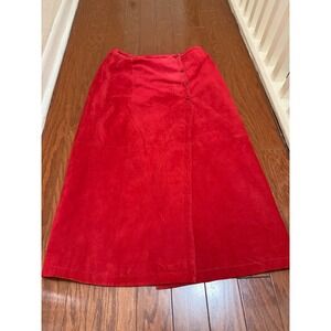 Global Identity G-III Red Suede Leather Midi Skirt Button Front Vintage Size 14